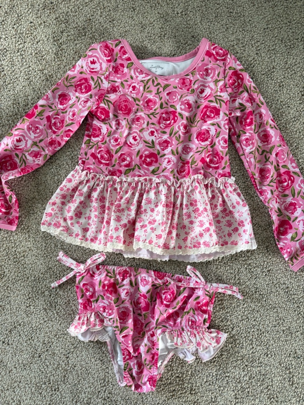 Sweet Honey Pink Floral Ruffle Two-Piece Swim Set
